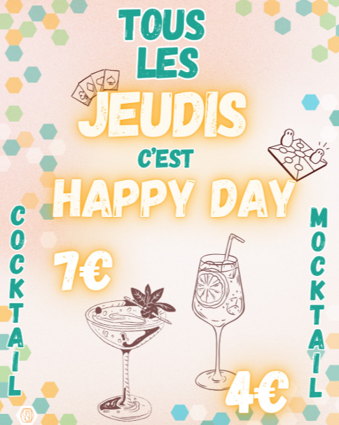 Chaque Jeudi, profitez du happy day dans un espace ludique avec terrasse, tous les cocktail et les mocktail à petit prix à La Teste-de-Buch près d'Arcachon..